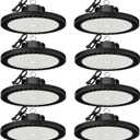 8 Pack 150W UFO LED High Bay Lights, 5000K Daylight, Super Bright 22500 LM, AC100-277V, High Bay Led Shop Lights with US Plug 5ft Cable for Garage Plug & Play Lighting for Warehouse