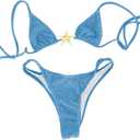 SOLY HUX Women's Sexy Halter Triangle Bikini Set Tie String Swimsuit High Cut Thong Two Pair Blue and black Bathing Suit, Size M