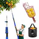 AgiiMan 28 Reach Fruit Picker with Telescopic Extension Pole and 20L Bucket, 5 to 20 FT Fruit Picker Pole Lightweight and Sturdy Aluminum Telescopic Pole, Easy to Assemble Fruit Picking Basket