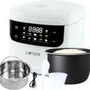 Portable Mini Stainless Steel Low Carb Rice Cooker,2L,6 Cups Cooked/3 Cups Uncooked,400W Non-Stick Rice Maker, 24 hours Timer Delay,10 Functions, Fast Cooker,Auto Keep Warm,White (Black inner pot)