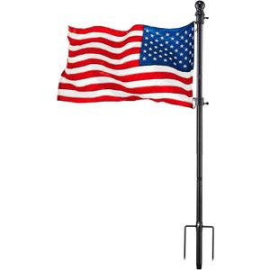 Black Flag Poles for Outside - 8.5FT Metal Outdoor Yard Flag Pole Holder with 2 Prongs Base - 3x5FT American Flag with Pole