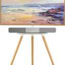 Tripod Easel TV Stand for 4365 Inch TVs, Height Adjustable Swivel Floor Stand with Wooden Tray and Cable Management, VESA 400x400, Minimalist White