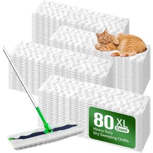 Heavy Duty Dry Sweeping Cloths Compatible with Swiffer Sweeper XL Mop, Sweeper X-Large Dry Cloth Refills for Floor Mopping and Cleaning, Disposable Pet Dry Pads Refills, 80 Count