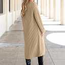 ANRABESS Women Knit Long Cardigan Long Sleeve Open Front Lapel Oversized Sweater Coat 2025 Fall Duster Outerwear Clothes Khaki Small