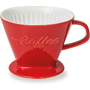 Creano XXL Porcelain Coffee Dripper Red - Ceramic Cone Brewer - Pour Over Coffee Maker - Filter Size 4 - huge and heavy quality 800gr/28oz - 6 Colours availeble