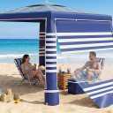 Beach Canopy Tent for 6-8 People, UPF 50+ Beach Tent Sun Shelter with Sidewall, Wind Resistant Beach Shade, Reinforced Frame, Portable with Carry Bag