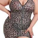 Plus Size Sheer Stretch Mesh Babydoll Dress Zipper Shirring Halter Chemise Curvy Sexy Lingerie for Women L