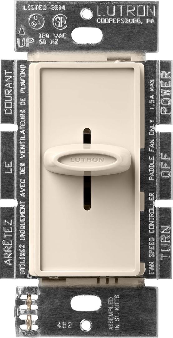 Lutron SFSQ-F-LA Skylark 1.5-Amp Single Pole Slide-To-Off 3-Speed Fan Control, Light Almond