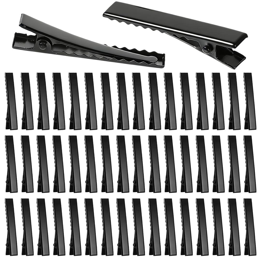 50 Pcs Black Alligator Hair Clips 1-3/4 Inch (45 mm) Flat Metal Single Prong Clips for Hair Styling Curling Coloring Accessories, DIY Arts & Crafts Projects