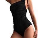 Women’s One Shoulder Ruched One Piece Swimsuit Tummy Control Bathing Suit Swim Suit for Women 2026 (Black, M)