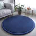Loartee Thick Kids Round Rug - Coral Velvet Area Rugs, Memory Foam Circular Carpet for Nursery Playroom Home Decor Dormitory, Diameter 39 inch, Dark Blue