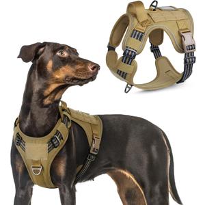 rabbitgoo Tactical Dog Harness for Large Dogs, No Pull Military Service Vest with Handle & Molle, Easy Control for Training Walking, Adjustable Reflective Straps, Brown, L