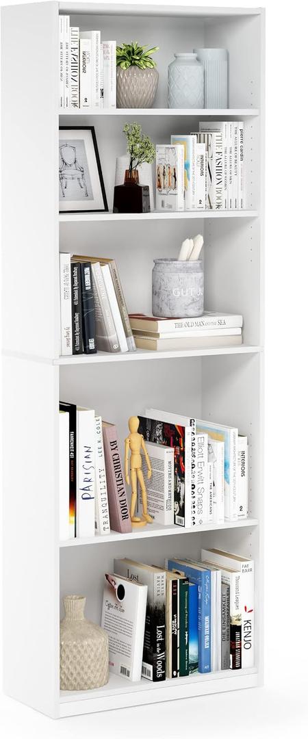 Furinno Jaya 5-Tier Book Shelf with Adjustable Shelves, White