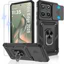 Gritup for Motorola Moto Edge (2025) Case with Slide Camera Cover & Screen Protector (2 Pack), Build in 360° Rotating Metal Kickstand | [Military Grade] Shockproof Protective，Black