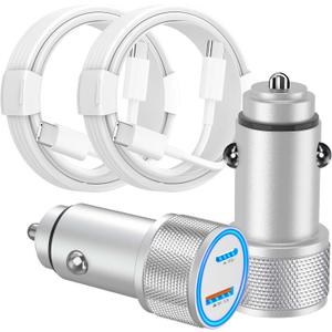 Apple MFi Certified iPhone 16 Fast Charger Kit, 2Pack 66W Dual Port PD3.0+ QC3.0 USB Car Fast Charger with 2Pack 6Ft Type-C Cables for iPhone 16/15 Pro/Airpods/iPad
