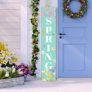 Spring Porch Sign Watercolor Flowers Hello Spring Front Door Hanging Decorations Indoor Outdoor Wooden Vertical Standing Welcome Sign For Home Yard Season Decor 47 x 7.8 inch