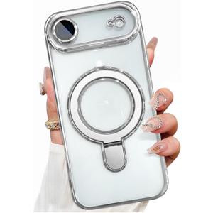 Magnetic Ring for iPhone Air Case Kickstand, Compatible with MagSafe, Built-in Camera Lens Protector,Shockproof Phone Case for iPhone 17 Air 6.5" - Silver