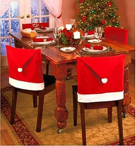Ntiog 4 Pack Christmas Chair Covers, Christmas Chair Back Covers Set of 4 Kitchen Chair Covers for Christmas Holiday Festival Decoration, Red