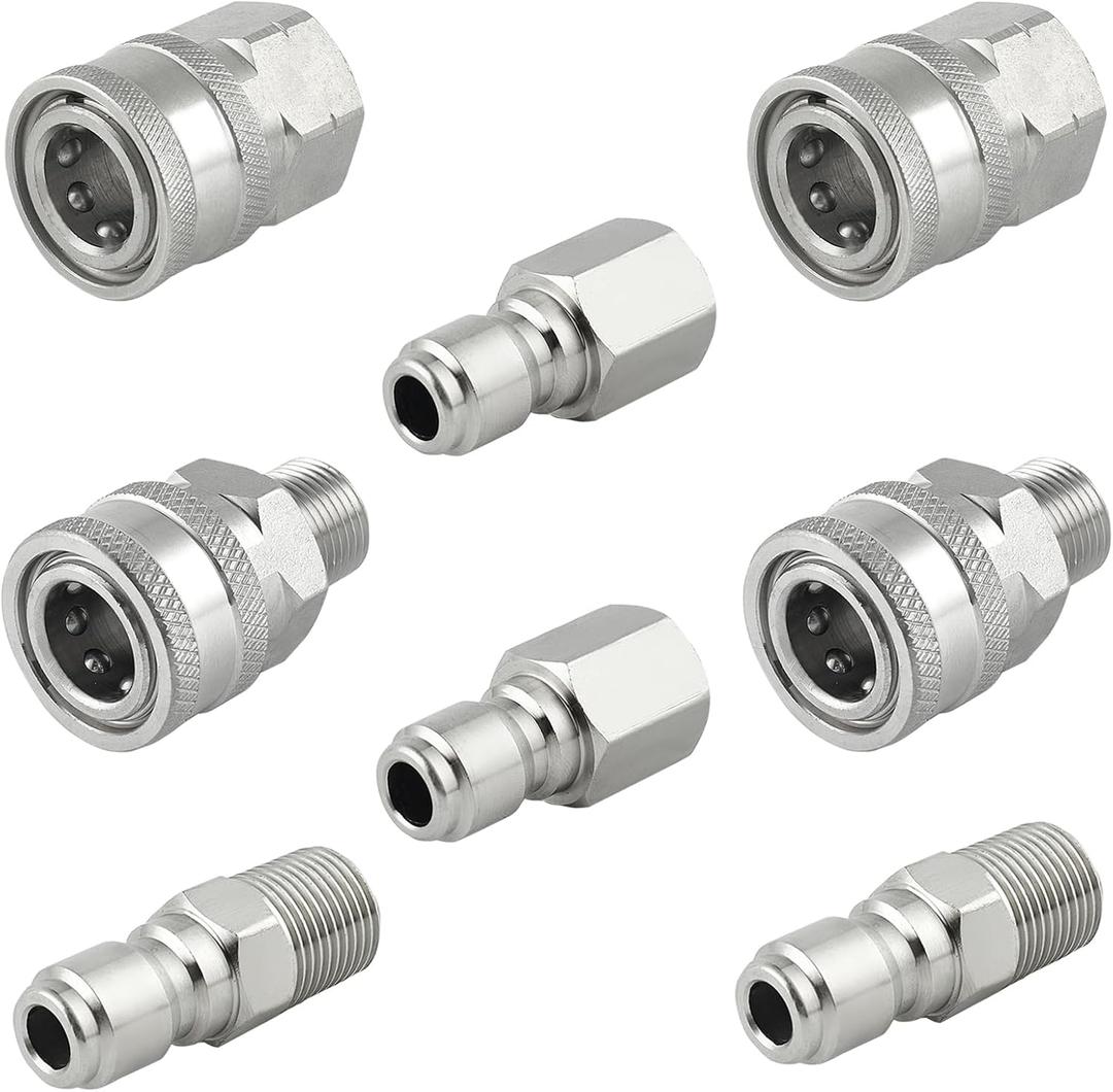 Pressure Washer Quick Connect 3/8 Inch, Pressure Washer Fittings, Stainless Steel Adapter Set, Female and Male Thread, 8 Pieces