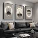 Framed Modern Black and Grey Abstract Wall Art for Living Room, Large 3 Piece Bright Silvery Pictures Artwork Decor, Minimalist Geometric Luxury Painting Prints for Hallway Home Office 24x36 In