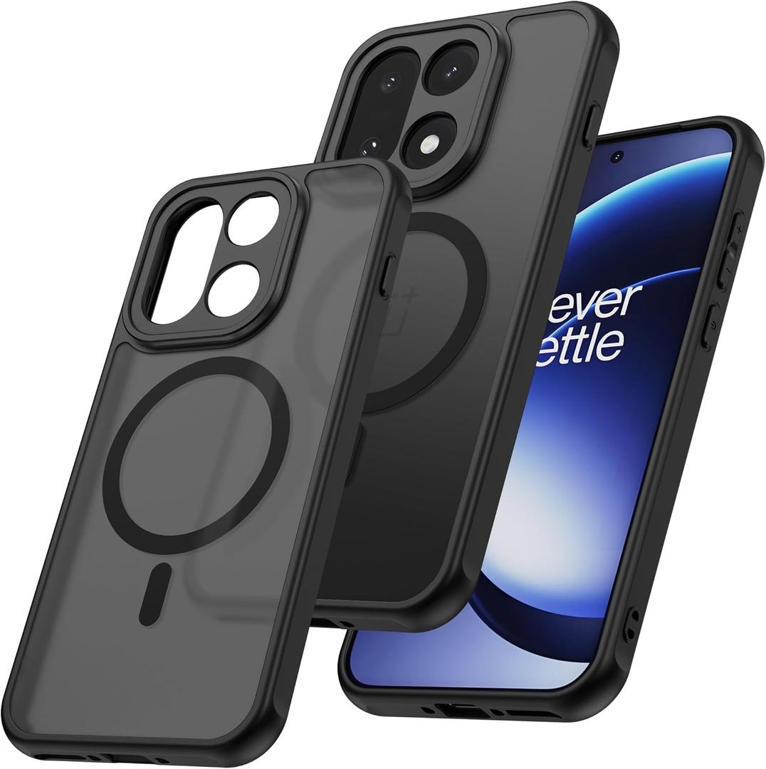 MAKAVO Magnetic for OnePlus 15 Case [Compatible with MagSafe] Translucent Matte Shockproof Phone Case with Camera Cover, One Plus 15 Slim Thin Yet Military Grade Drop Proof Silicone Bumper Case, Black