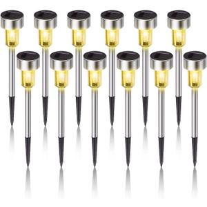 Solar Lights Outdoor Waterproof, Stainless Steel LED Landscape Lighting, Solar Garden Lights, Outdoor Christmas Decorations for Yard, Pathway, Walkway, Patio, Lawn - 12 Pack(Warm White)