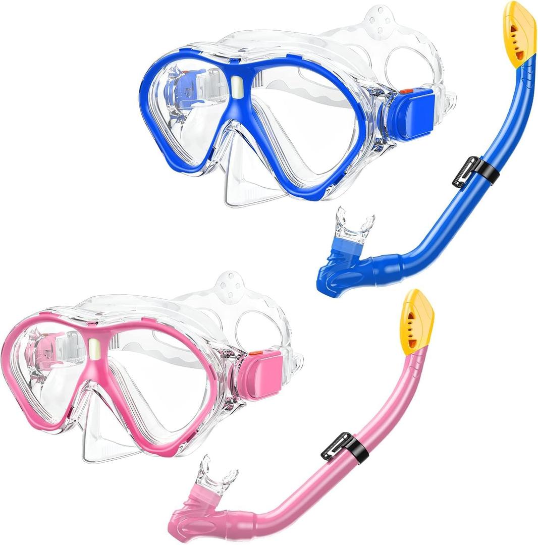 Gintenco Kids Snorkel Set, Diving Mask for Children as Unisex Kids Swimming Goggles, Anti-Fog Diving Mask and Dry Top Snorkel Combo Set for Junior and Youth