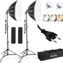 European Standard Plug Needs a Converter to The American Standard on Your own, Softbox Lighting Kit, 2Pcs 20" Softbox with 3000K-6500K 85W LED Bulbs, Remote & 63" Tripod Stand, Softbox Photography
