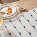 Caflife Boho Table Runner 72 Inchs Long for Modern Farmhouse Room Home Decor, Blue and Beige Coffee Table Runner, Natural Cotton Woven with Tassels Neutral, for Kitchen Dining Table Decor
