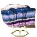 AMOYSTONE Large Blue Fluorite Stone Plate Healing Crystal Slices Color Fluorite Stone Pieces Office Home Decor Reiki Healing Gifts with Stand 0.6-0.8 Pound