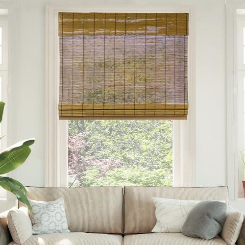CHICOLOGY Cordless Room Darken Bamboo Blinds,Bamboo Roman Shade Moose 34" x 64"