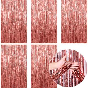 Rose Gold Backdrop Birthday Decorations - Foil Fringe Curtain Streamers for Sweet 16 Party Decorations Birthday Decorations for Women-5 Packs