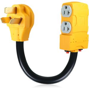 220 to 110 Adapter Compatible with NEMA 10-50P to 4x 5-20R/15R with 20 Amp Circuit Breaker, 220/250V Electrical Stove/Range/Oven Male Plug Gas 110/125V Power Convert Adapter(1.8 ft)