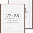Fun Memories Oak Wood Picture Frame 22x28, 22 x 28 Poster Frame for Wall, 22"x28" Wood Frames Photo Frames in Walnut, Tempered Real Glass, 22x28 Frame with Mat for 18x24 (Walnut, Pack of 2)