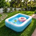 Sumbee Inflatable Swimming Kiddie Pool for Adults Kids Ages 4-8-12, Size 79" x 59" x 20" Rectangle Blow Up Family Pool for Children Backyard Outdoor Garden Summer Water Party Full-Sized Light Blue
