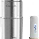 Culligan MaxClear 2.25 Gallon Gravity Water Filter System, Removes Microplastics, PFAS & Lead, NSF/ANSI Certified, Brushed Stainless-Steel Countertop Filter with 1 Ceramic Filter