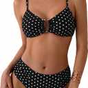 Fanuerg Women's Ruched Bikini Sets U-Wire Linked Two Piece Swimsuit Mid Waist 2025 Swim Bathing Suit, Large