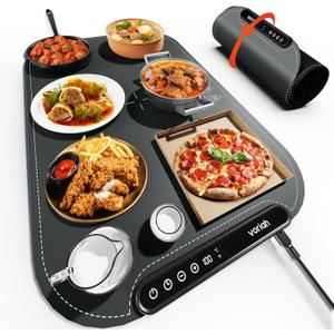 Warming Mat for Food, Voriah Electric Warming Tray with 99H Timer & 8 Temperature Settings, Foldable Food Warmer with C/F Switch, Keeps Food Warm at Buffets, Sabbath, Family Gatherings (L-24*16'', Dark Gray)