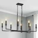 8-Light Black Chandelier Rectangular Dining Room Chandelier Over Table Metal Candle Chandelier Light Fixture Retro Black Island Lighting 37in