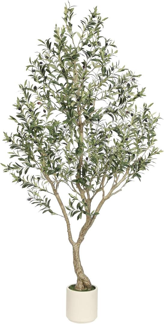 LYERSE Faux Olive Tree 7ft with Sturdy White Planter, Artificial Olive Tree