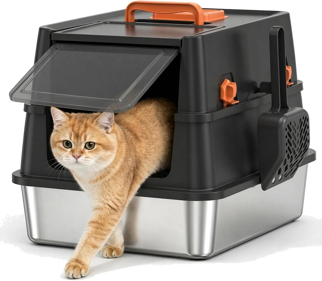 Stainless Steel Litter Box with Lid, XL Enclosed Cat Litter Box