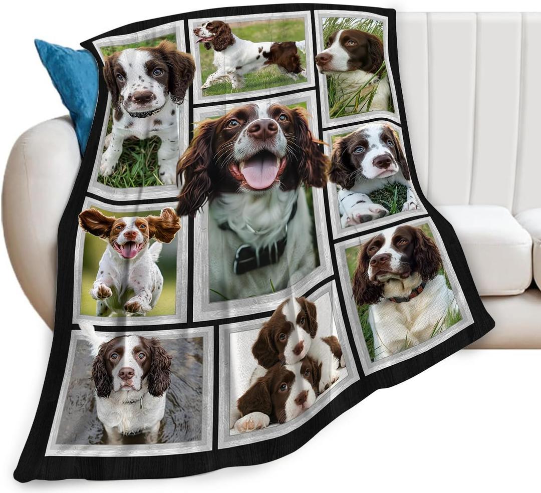 English Springer Spaniel Blanket Springer Spaniel Decor Throw Blanket Soft Flannel Fluffy Plush Fuzzy Fleece Stuff Blanket Gifts for Dog Lover Girl Kids Man Woman Boys Adults for Bed Sofa 40"X50"