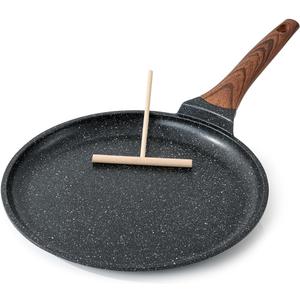 Kordisen Crepe Pan Nonstick, 12 Inch Dosa Pan with Spreader, Granite Coating Comales Para Tortillas Pancake Pan, Flat Bottom for Stove Top, Induction Compatible, PFOA Free (Black)