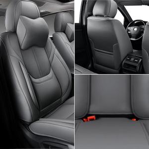 Auto Car Seat Covers Accessories Full Set Leather Cushion Protector Breathable Waterproof Seat Cover for Cars Universal Fit (Grey, Front Pair and Rear)