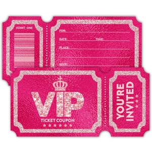 3 x Pink VIP Party Invitations for Girls, 30 Double ided Design Birthday Party Invitations with Envelopes