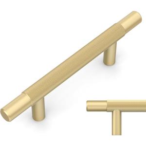 Amerdeco 10 Pack Brushed Gold Knurled Cabinet Pulls 3 Inch Hole Centers Kitchen Cabinet Handles Hardware Kitchen Handles for Cabinets Handles IH0006