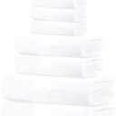 Tens Towels Pack of 8 Towels Set, 2 Extra Large Bath, 2 Hand, 4 Washcloths, 100% Cotton, Lighter Weight, Quicker to Dry, Super Absorbent, Perfect for Bathroom, White