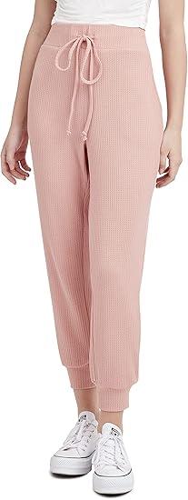 BCBGeneration Women's Waffle Knit Jogger Pants with Drawstring, Large, Pink 
