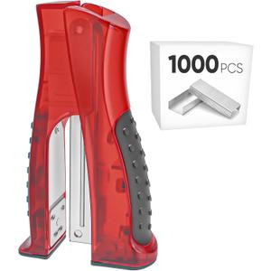 Stand-Up Stapler with 1000 Standard (24/6) Staples, Ergonomic Design Soft Grip Desktop Portable Small Staplers for Home Office School - Red