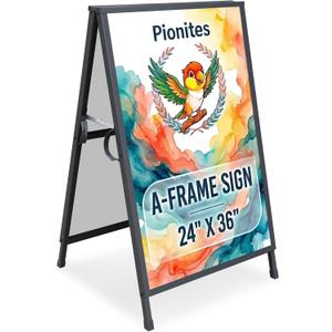 Pionites Heavy Duty Slide-in Folding A Frame Sign Sidewalk Sign 24x 36 Inch Steel Metal Double-Side Pavement sign Corrugated Plastic Poster (1, Black, 24''X36''(Frame Only))